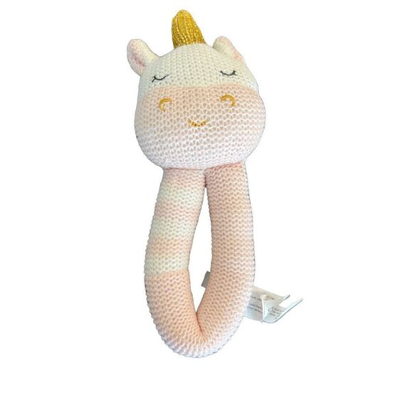 Living Textiles Baby Knitted Toy Rattle Kenzie Unicorn - Picture 1 of 6